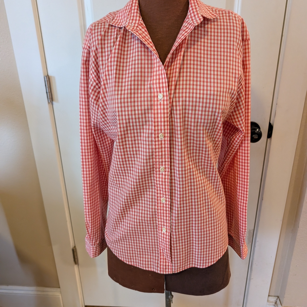 Lands' End Red and White Plaid Shirt